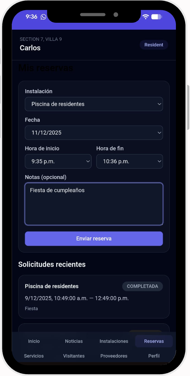 App móvil de reservas Urbana